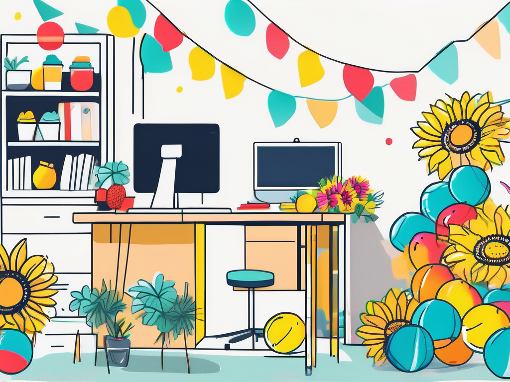 A vibrant summer scene in an office environment