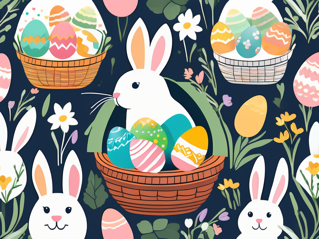 A colorful assortment of filled easter eggs arranged in a whimsical basket